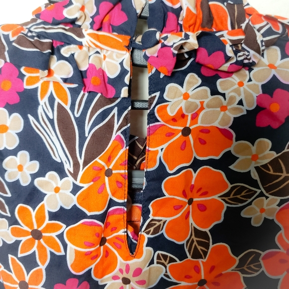 Girls of Savoy Orange Blue Floral Print Dress - Picture 8 of 10